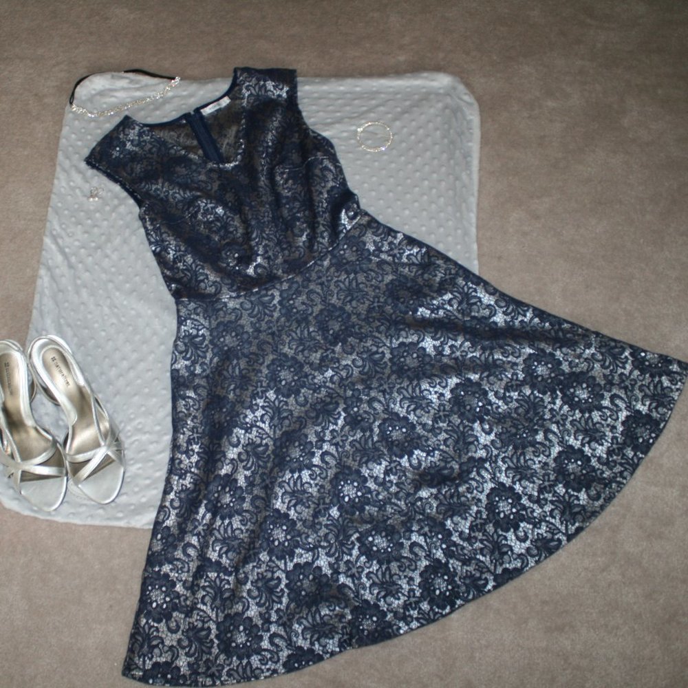 Ricki's | Blue Silver Floral Jacquard Dress | 4